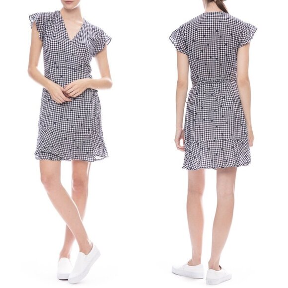 NWT Rails Leanne Gingham Polka Dot Wrap Mini Dress in Navy/White Sz. S - Picture 1 of 8